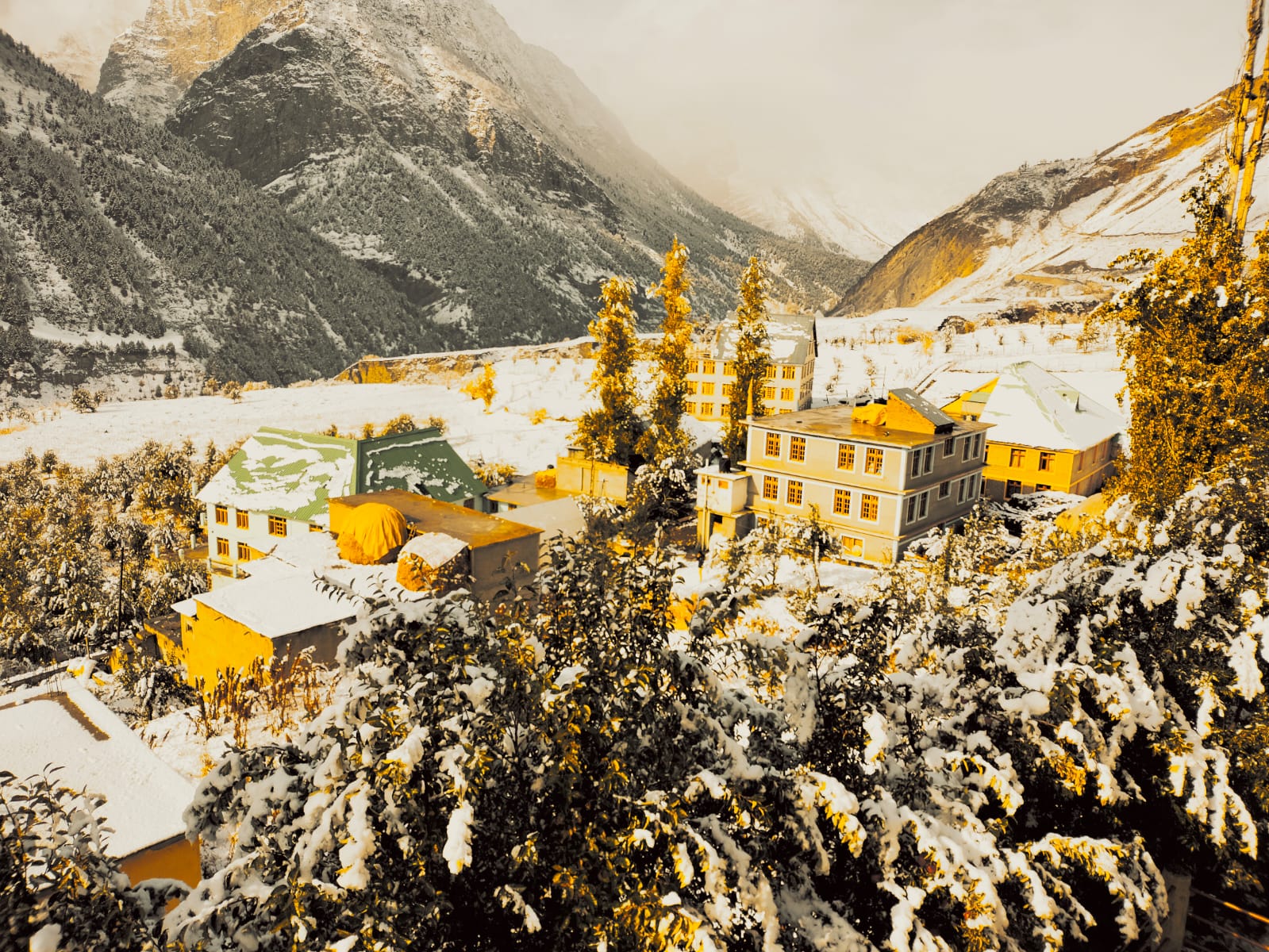 Golden Sunlit Snow Hamlet